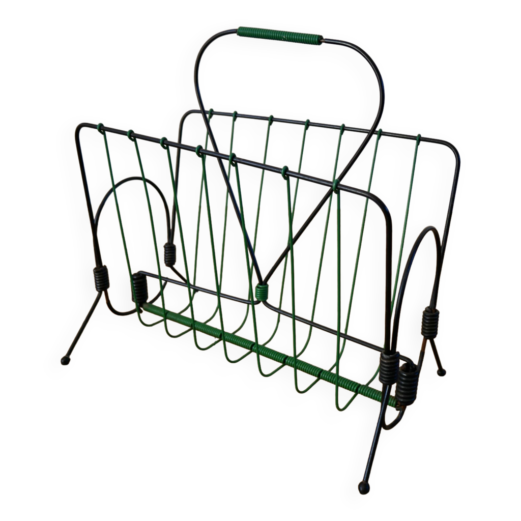 Porte-Revue Vintage Rotin Et Métal Noir – Années 50 – Déco Scoubidou