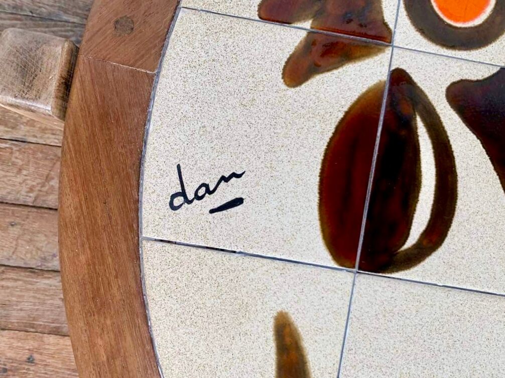 Ceramic coffee table and vintage wood year 1965 signed Dan