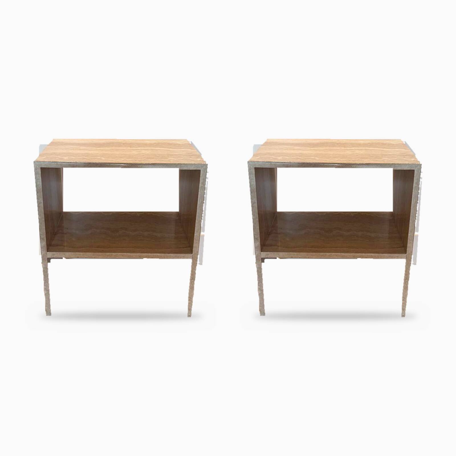 Pair of Napoli bedside tables in natural travertine.