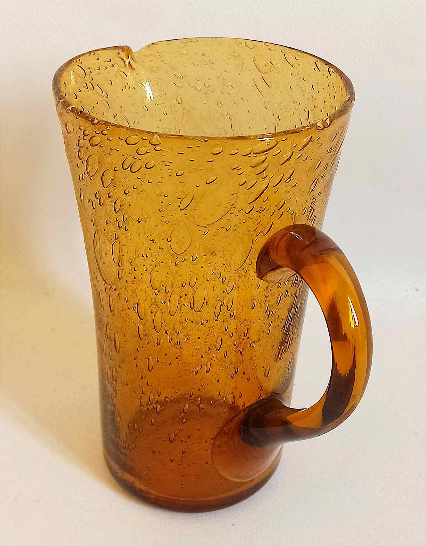 Biot carafe, amber glass, 1970s, height 21 cm