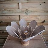 Flower table lamp made of rattan and natural linen petals