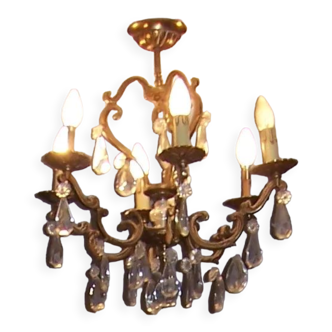 Italian chandelier in bronze with crystal tassels 6 arms