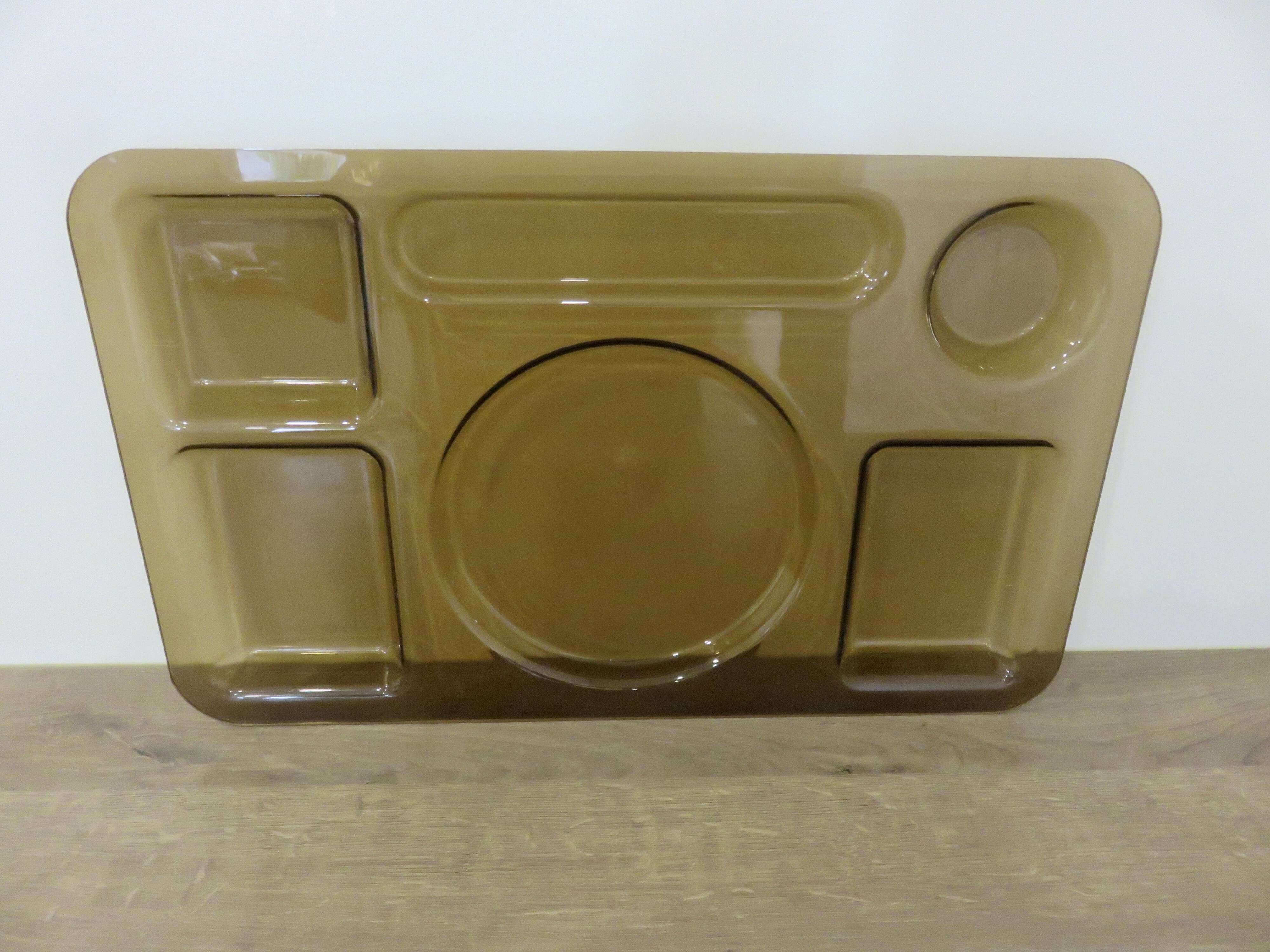 Set of 3 Guzzini trays, in smoked transparent ABS, 1970, Italy, vintage