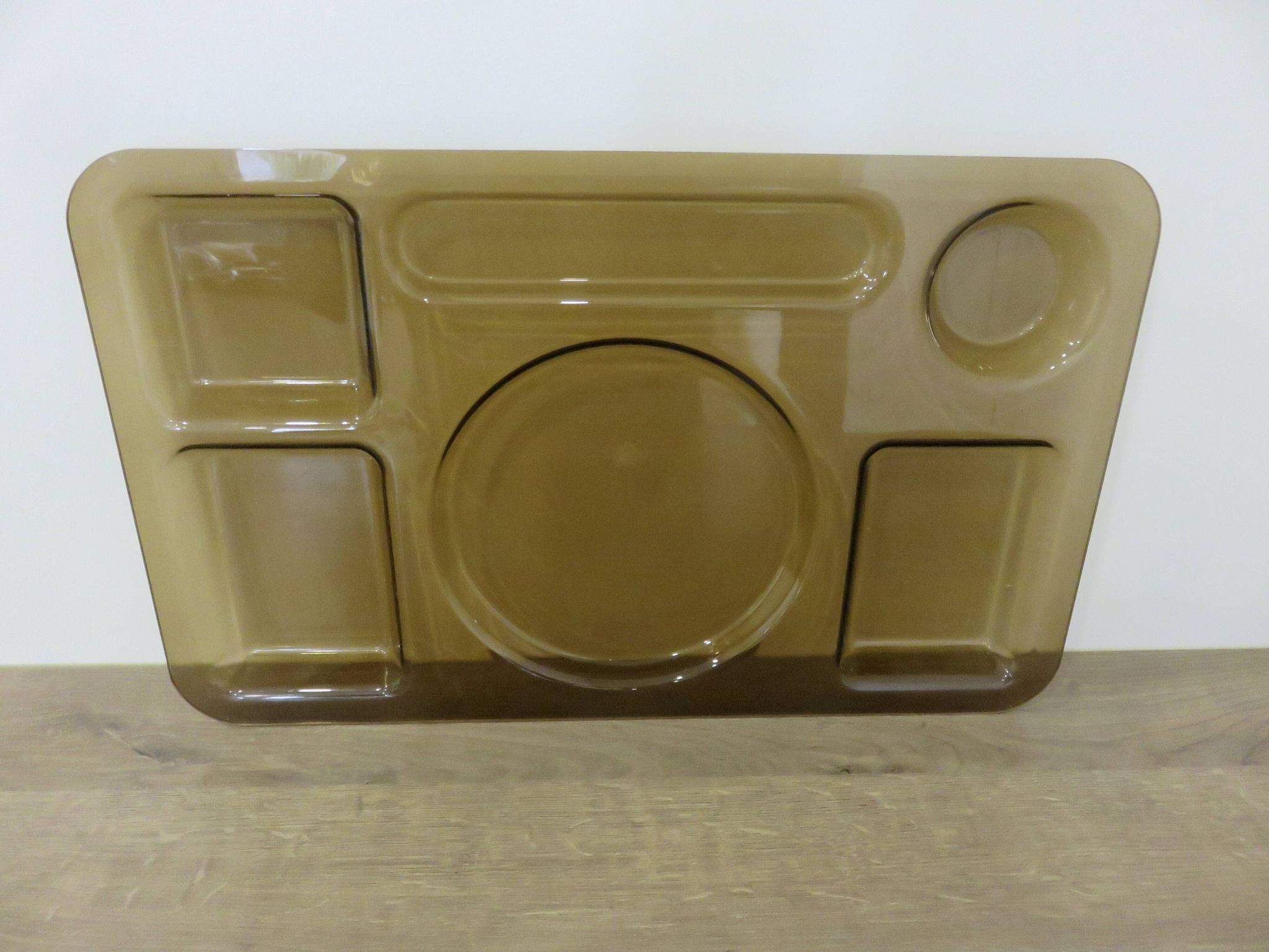 Set of 3 Guzzini trays, in smoked transparent ABS, 1970, Italy, vintage