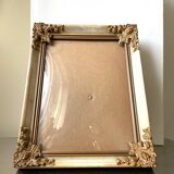 Antique wooden frame with metal gold colored details 28 cm x 22 cm convex glass