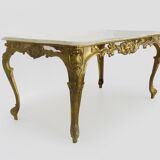 Table basse structure en laiton et plateau en marbre. Années 60