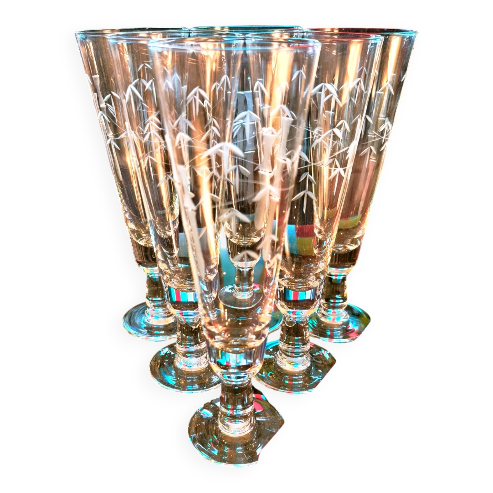 6 vintage bamboo beer glasses from the 1960s, Noritake Sasaki style.