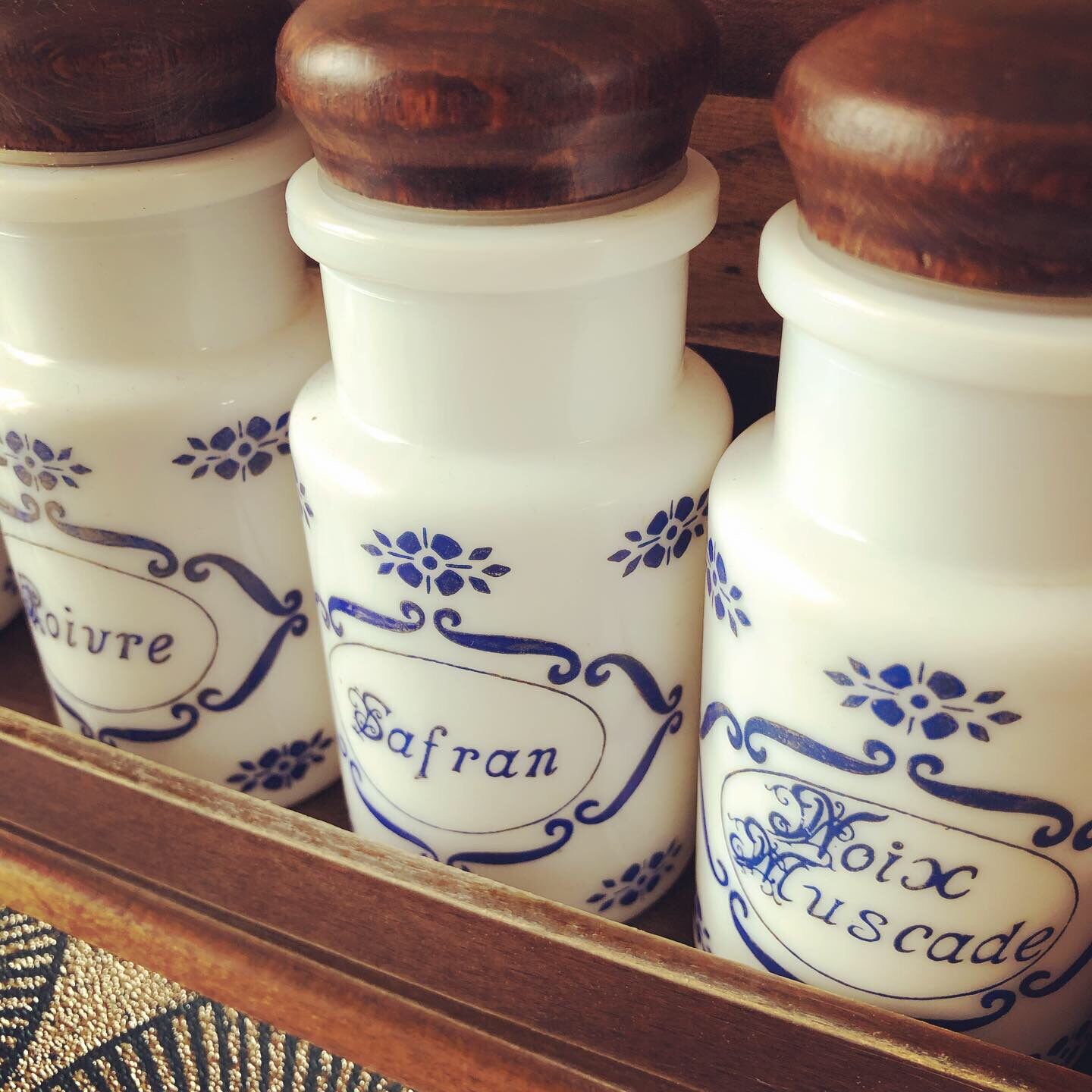 6 vintage opaline spice jars