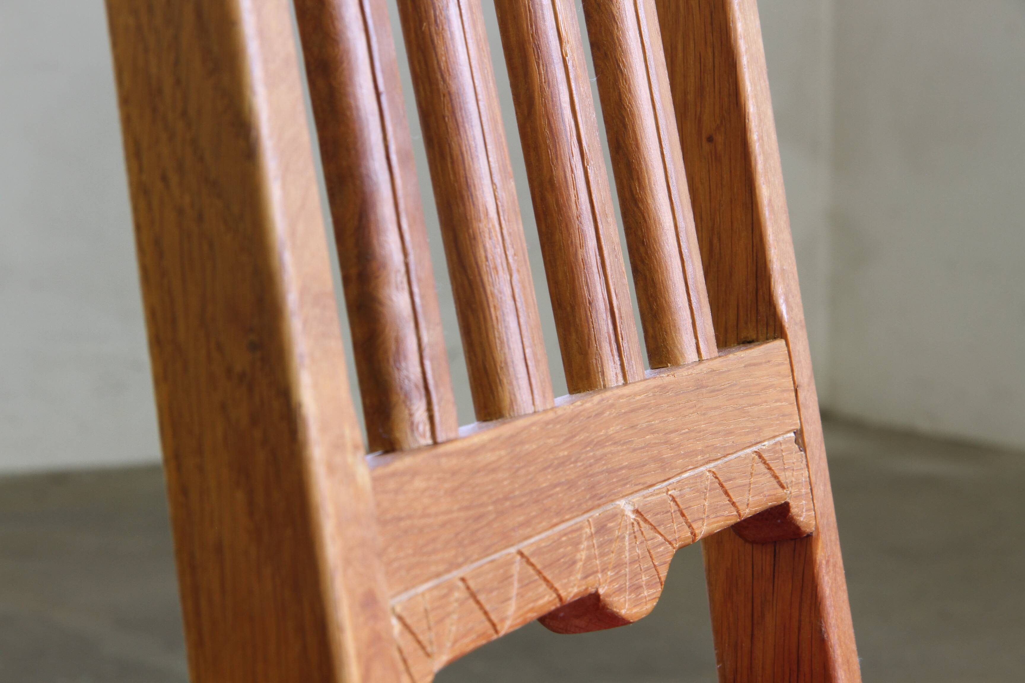 Vintage 1940s/50s Solid Oak Danish Farmhouse Chairs, Baroque style set of 4