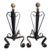 Pair of wrought iron andirons