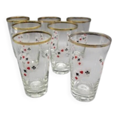 Set of 7 vintage glasses from the 50s/60s - enamelled playing cards