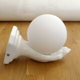 Vintage wall lamp with outstretched hand & opaline globe