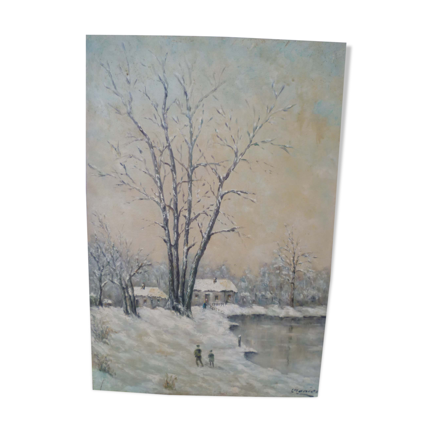 Monier painting "characters in snow landscape"