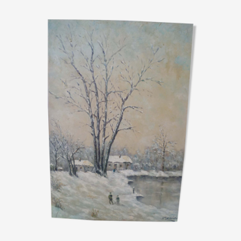 Monier painting "characters in snow landscape"