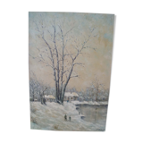 Monier painting "characters in snow landscape"