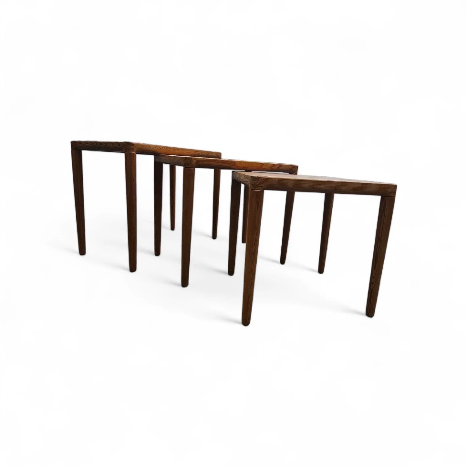 Ensemble de 3 tables gigognes en chêne massif / Henry Walter Klein pour Bramin / 1970