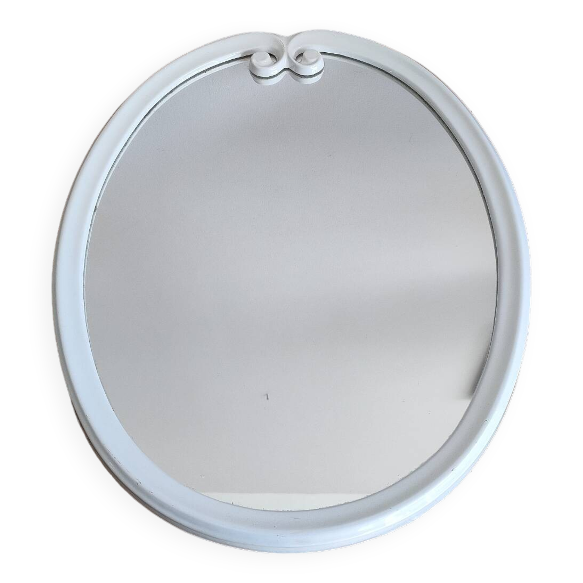 Ancien Miroir Ovale En Fonte - Blanc - Vintage - 48 x 38,5 cm.