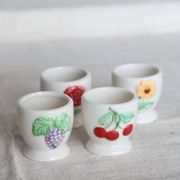 4 vintage Afibel porcelain egg cups - Barbotine decor