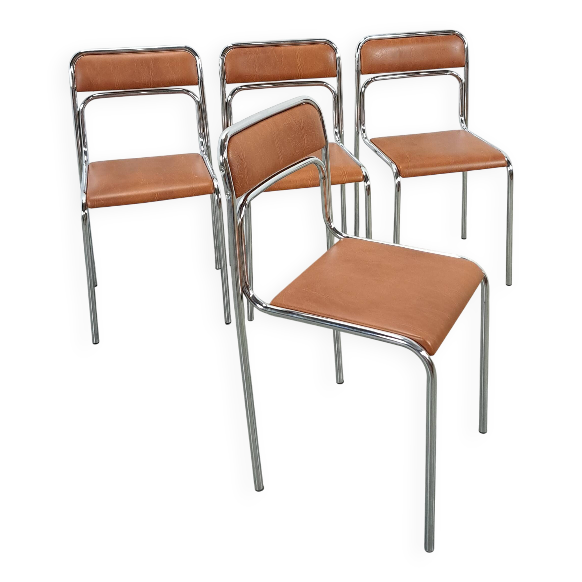 Skai bauhaus chromen Italiaanse buisframe stapelbare stoel