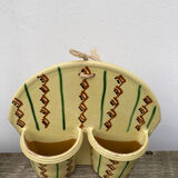 Wall-mounted planter or cutlery drainer in yellow vintage ceramic