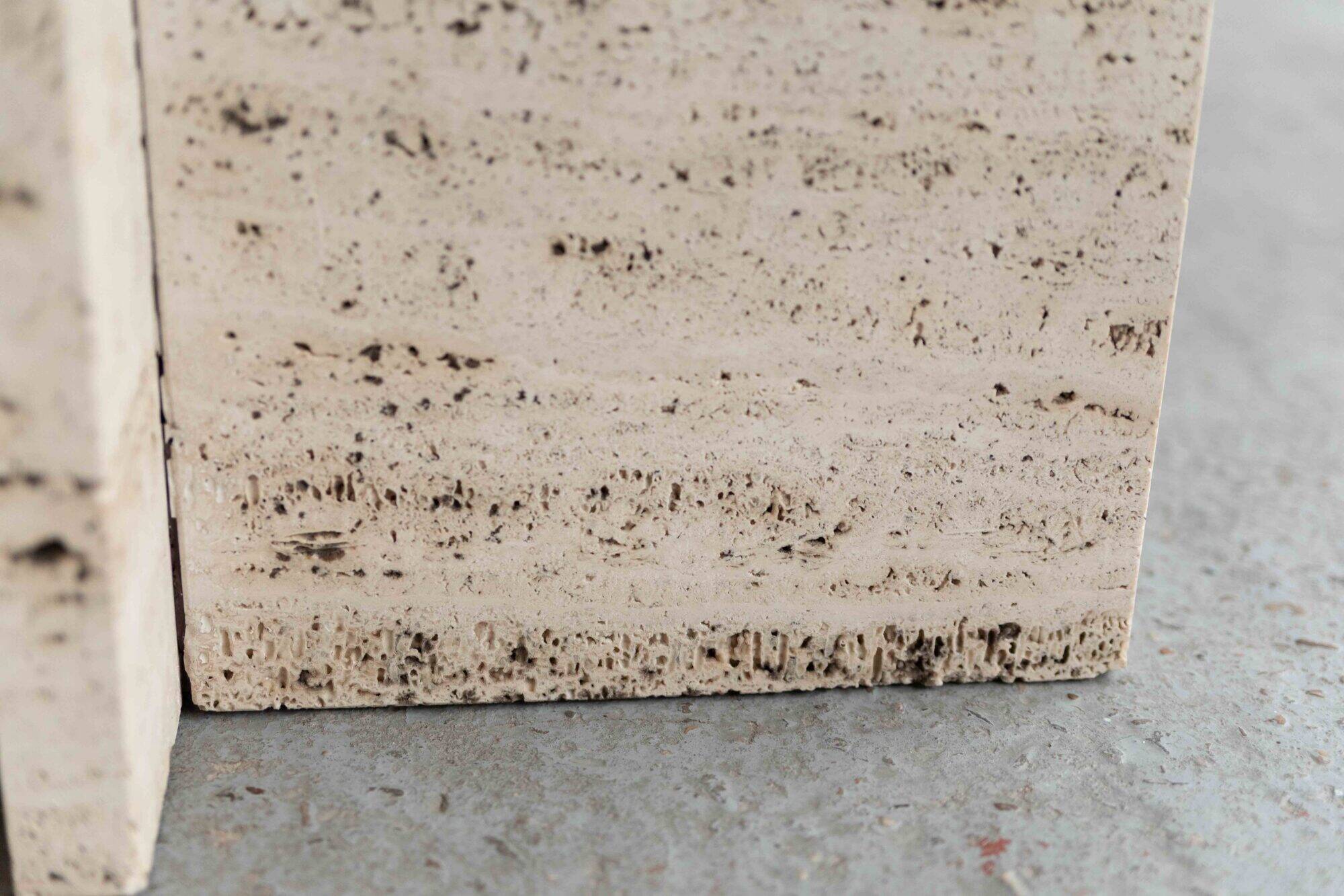 Glass & travertine dining table by Willy Ballez