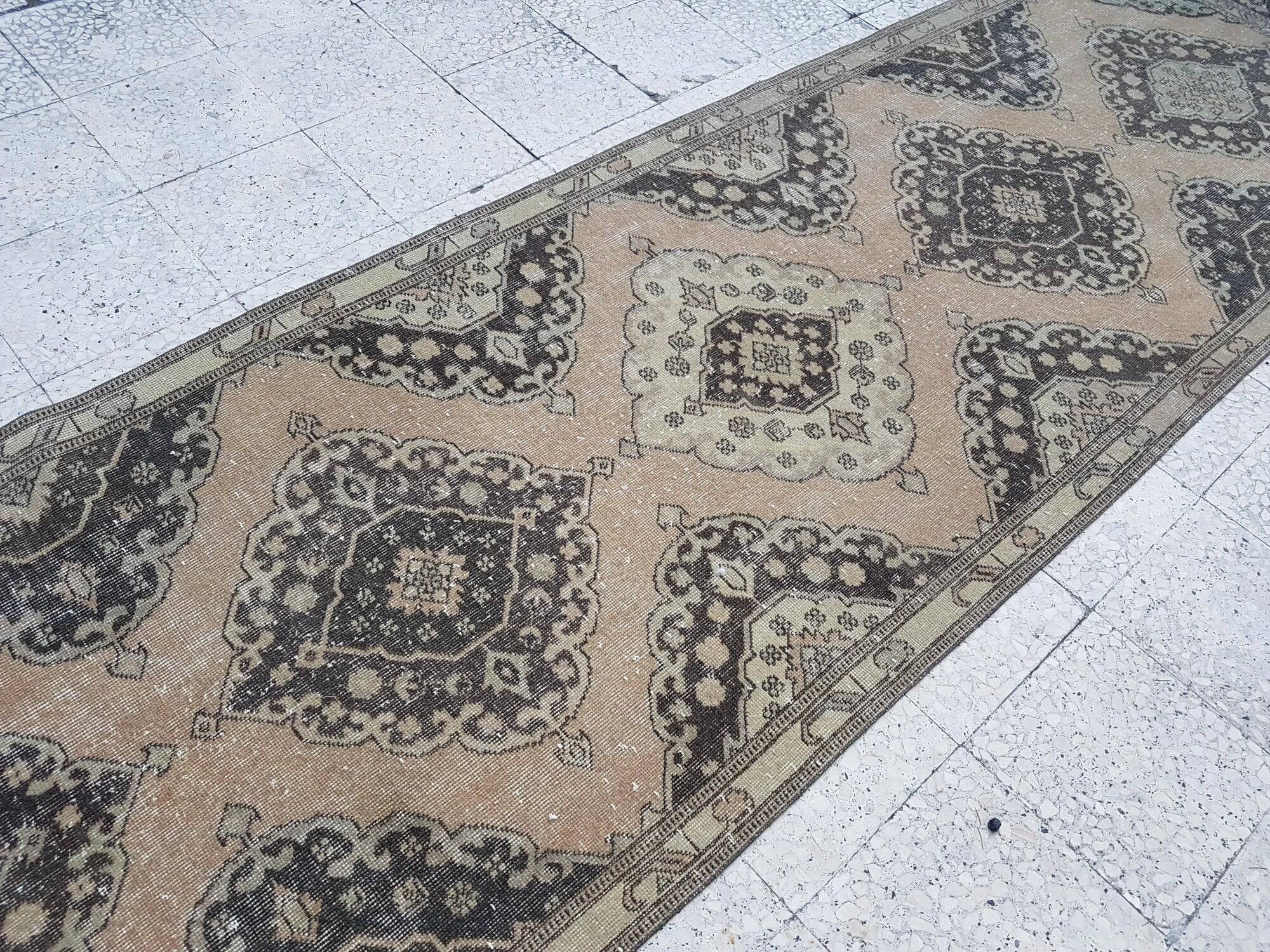 Vintage Turkish hallway rug 106x379 cm