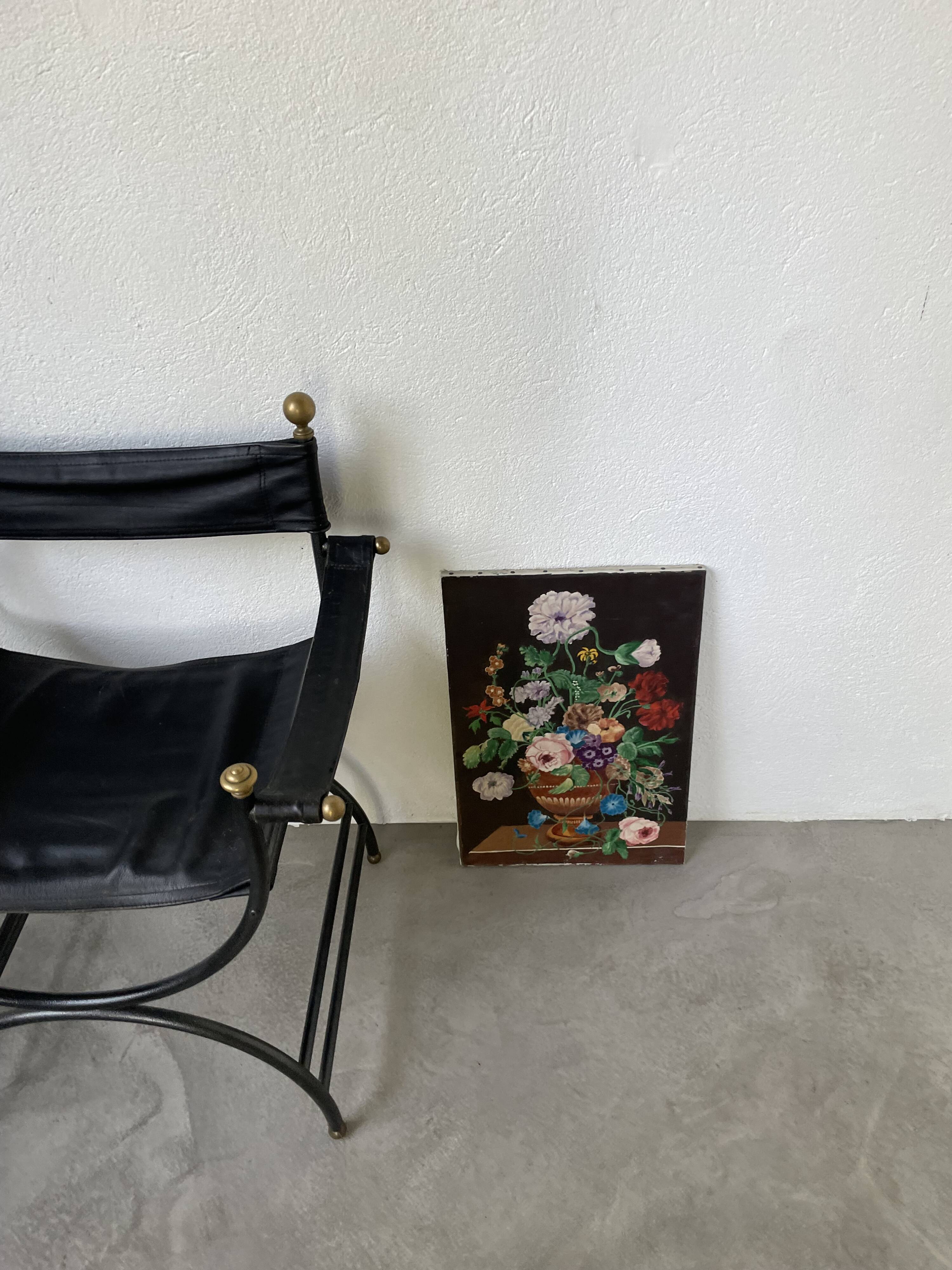 Oil painting on wood flowers signed Grumet