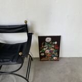 Peinture à l’huile sur bois fleurs signée Grumet