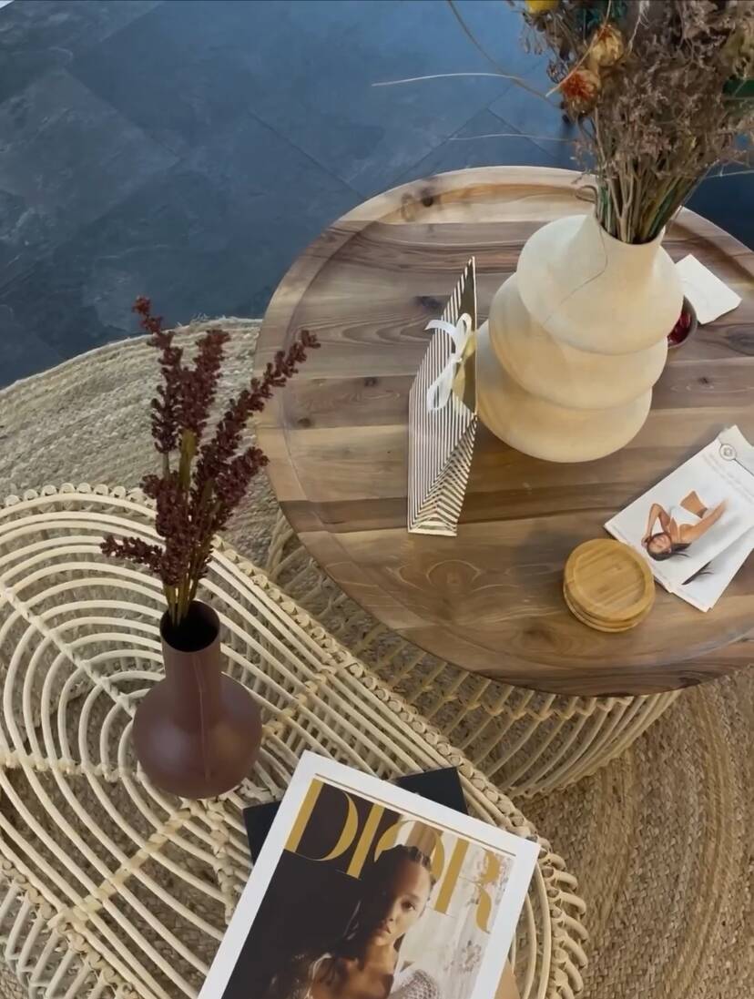 Solid walnut and rattan coffee table