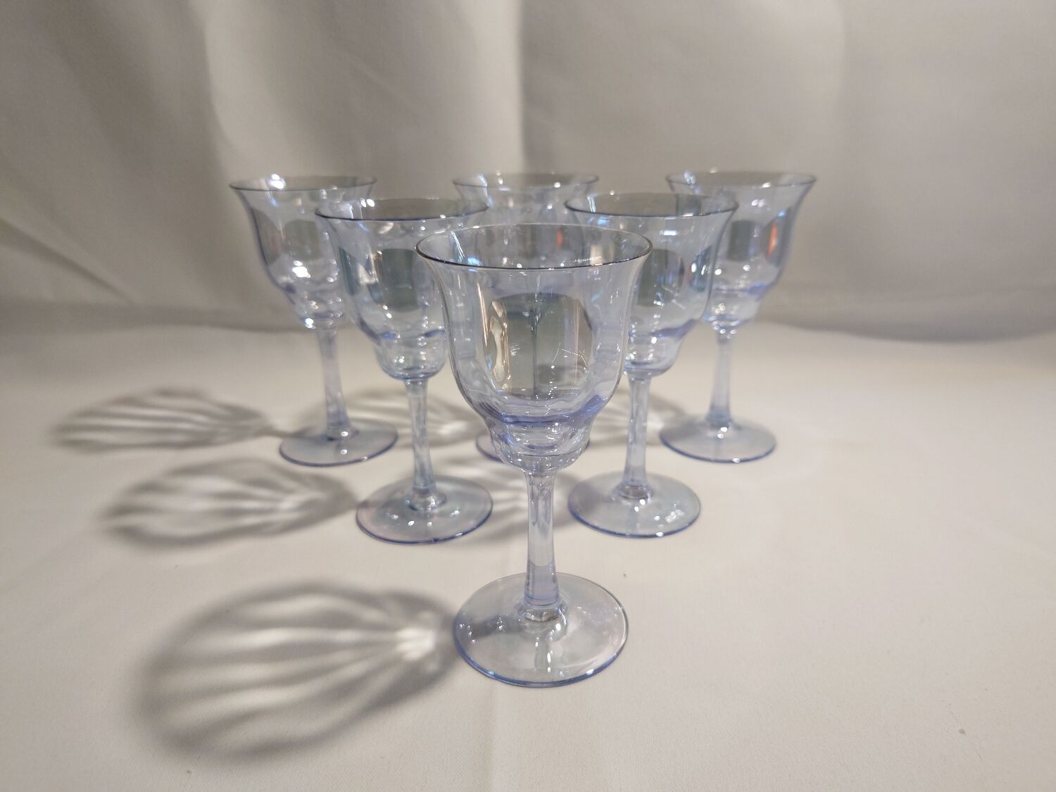 Blue crystal wine glasses x6