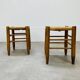 Pair of straw and wood stools, 1960s, neo-rustic style.