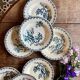 Set of 8 antique deep plates in ironstone, Chardons de Gien