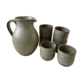 Service pitcher and its 6 matching cups of vintage sandstone