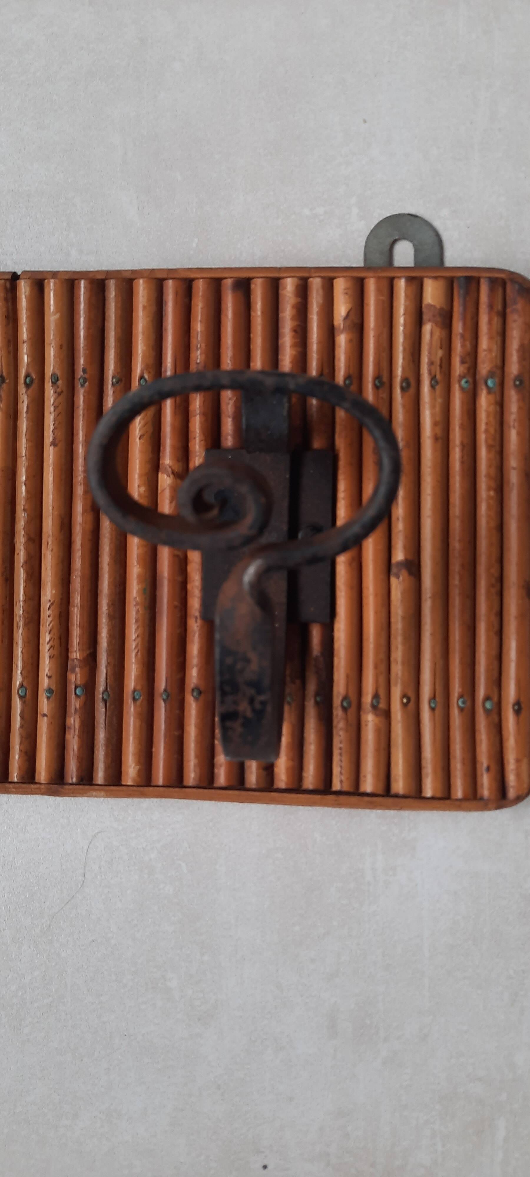 Vintage rattan and metal coat rack