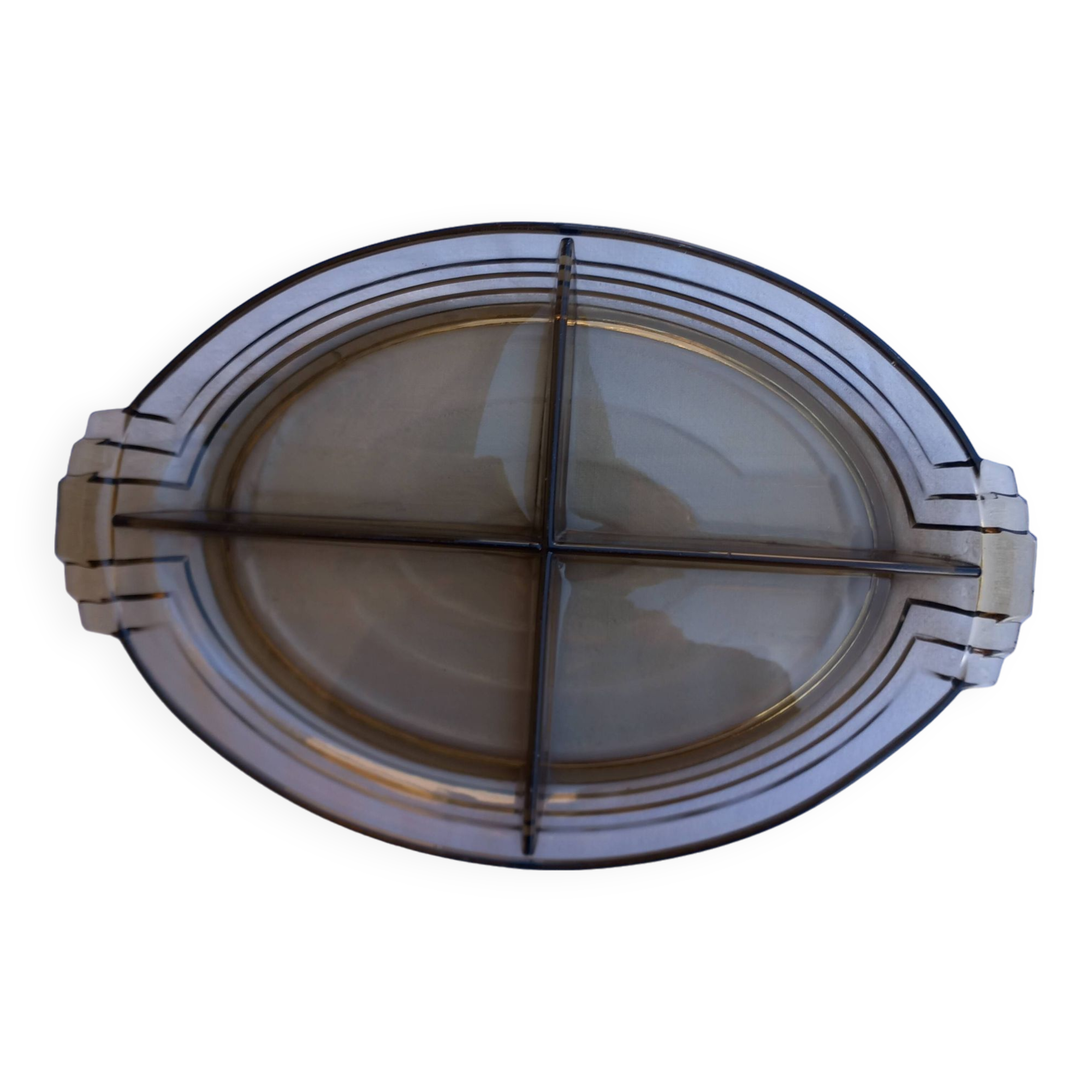 Compartmented aperitif dish in amber glass