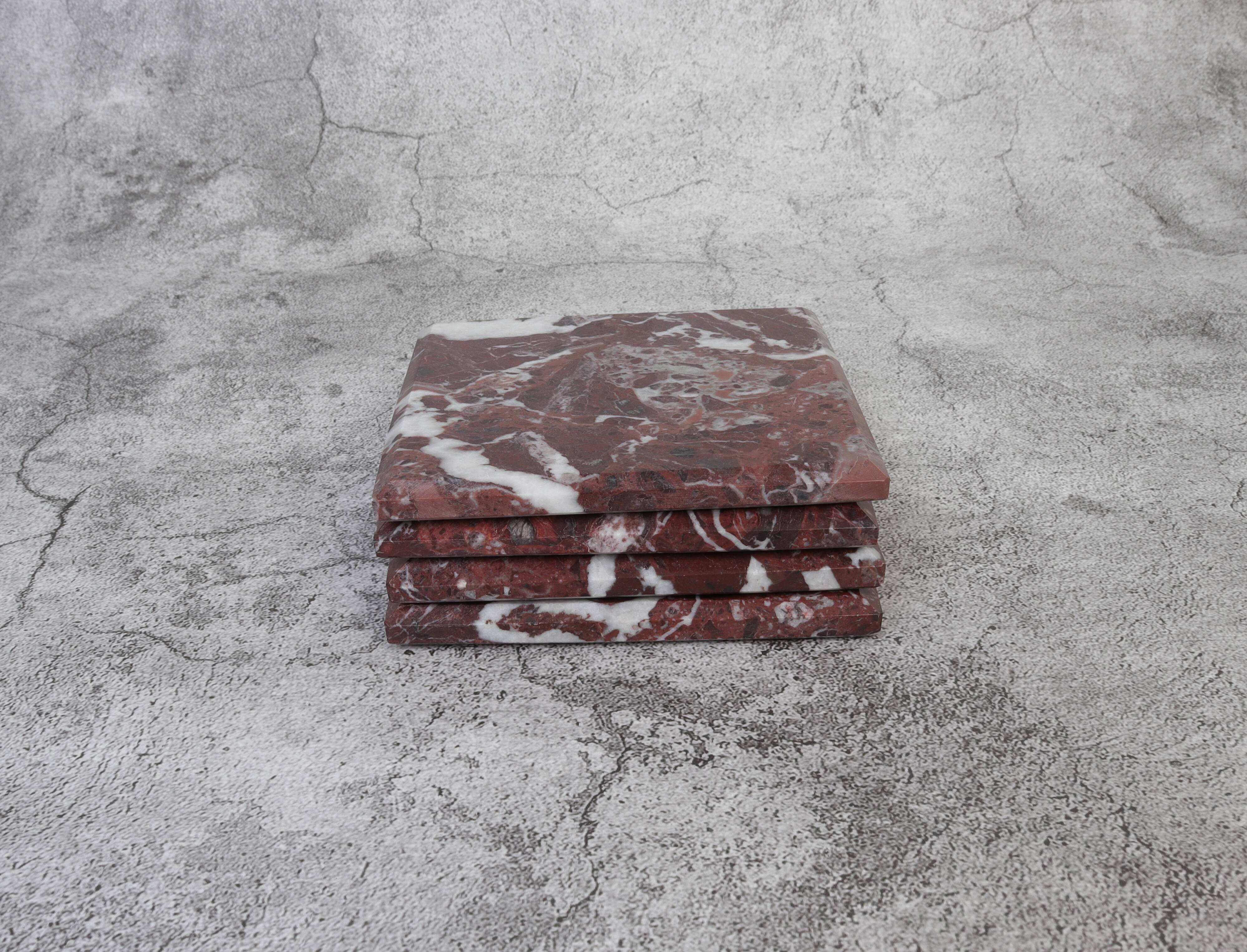 Madeji – Red Square Natural Marble Coasters - set of 4