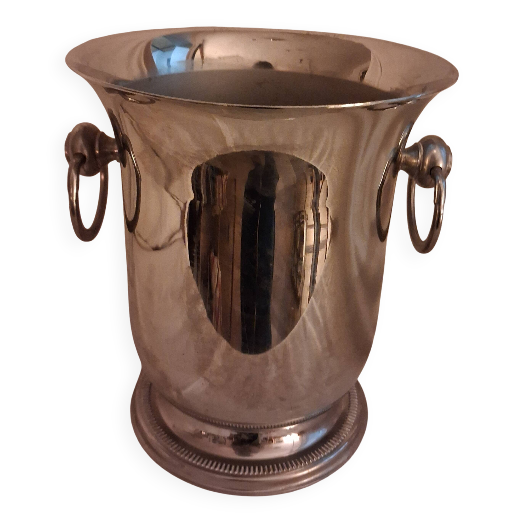 Stainless steel champagne bucket, silversmith Jean Couzon, model on a pedestal.