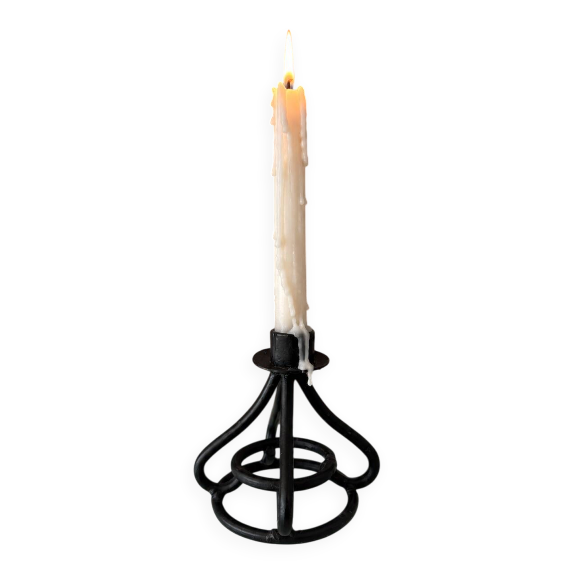 Vintage Black Wrought Iron Candle Holder – Sculptural Brutalist Design