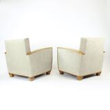 Set Of Two Art Deco Armchairs In Walnut And Fabric, Czechoslovakia 1930s
