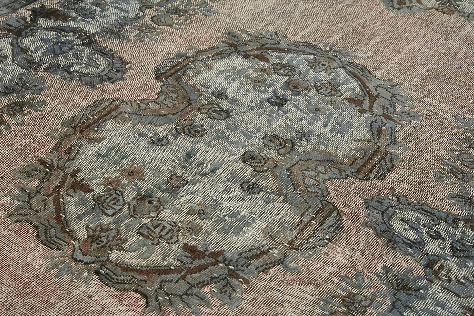 Handwoven overdyed oriental grey carpet 1970s, 210 x 326 cm