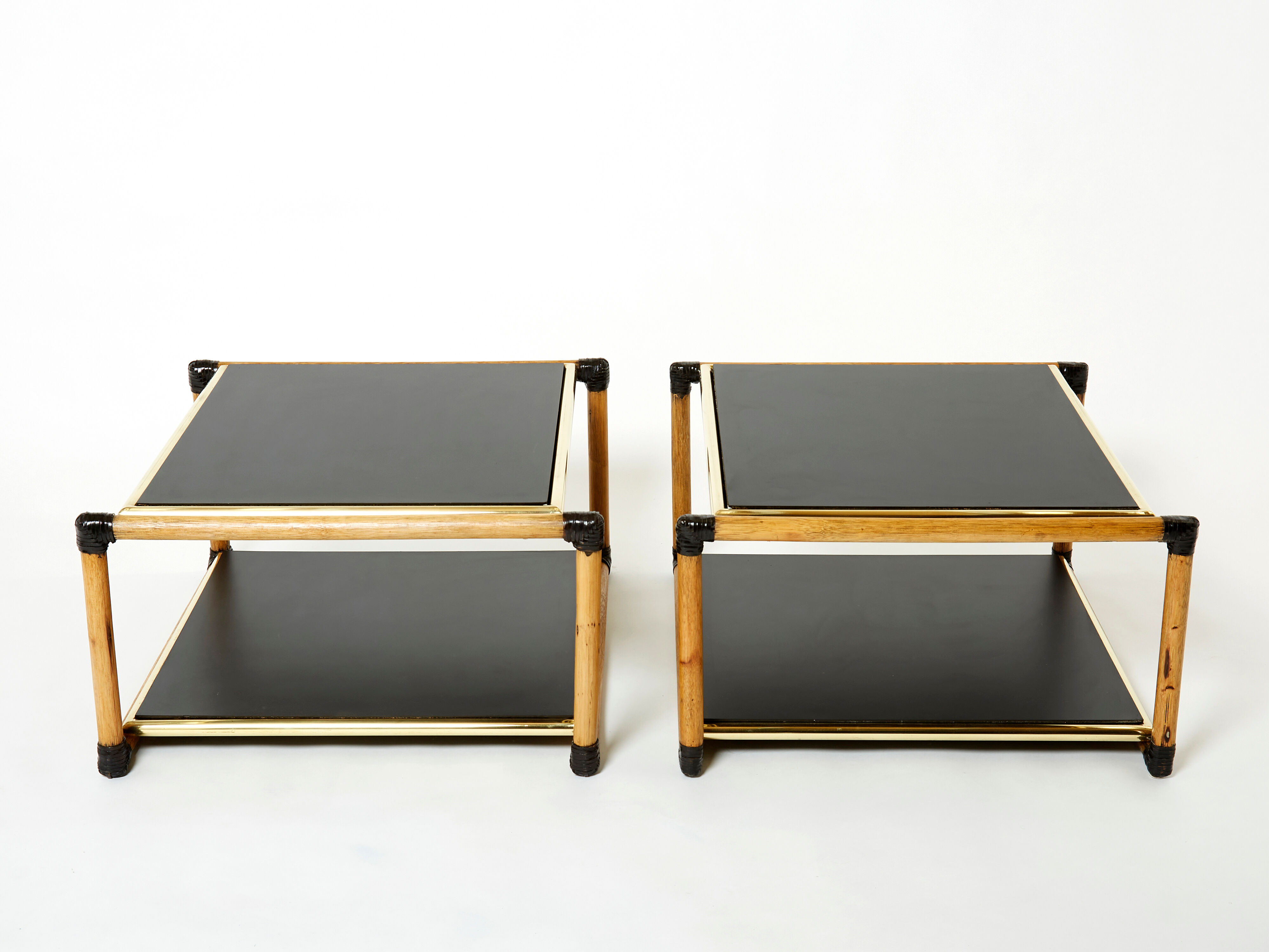 Pair of Italian coffee tables Alberto Smania bamboo brass 1970