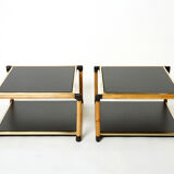Pair of Italian coffee tables Alberto Smania bamboo brass 1970