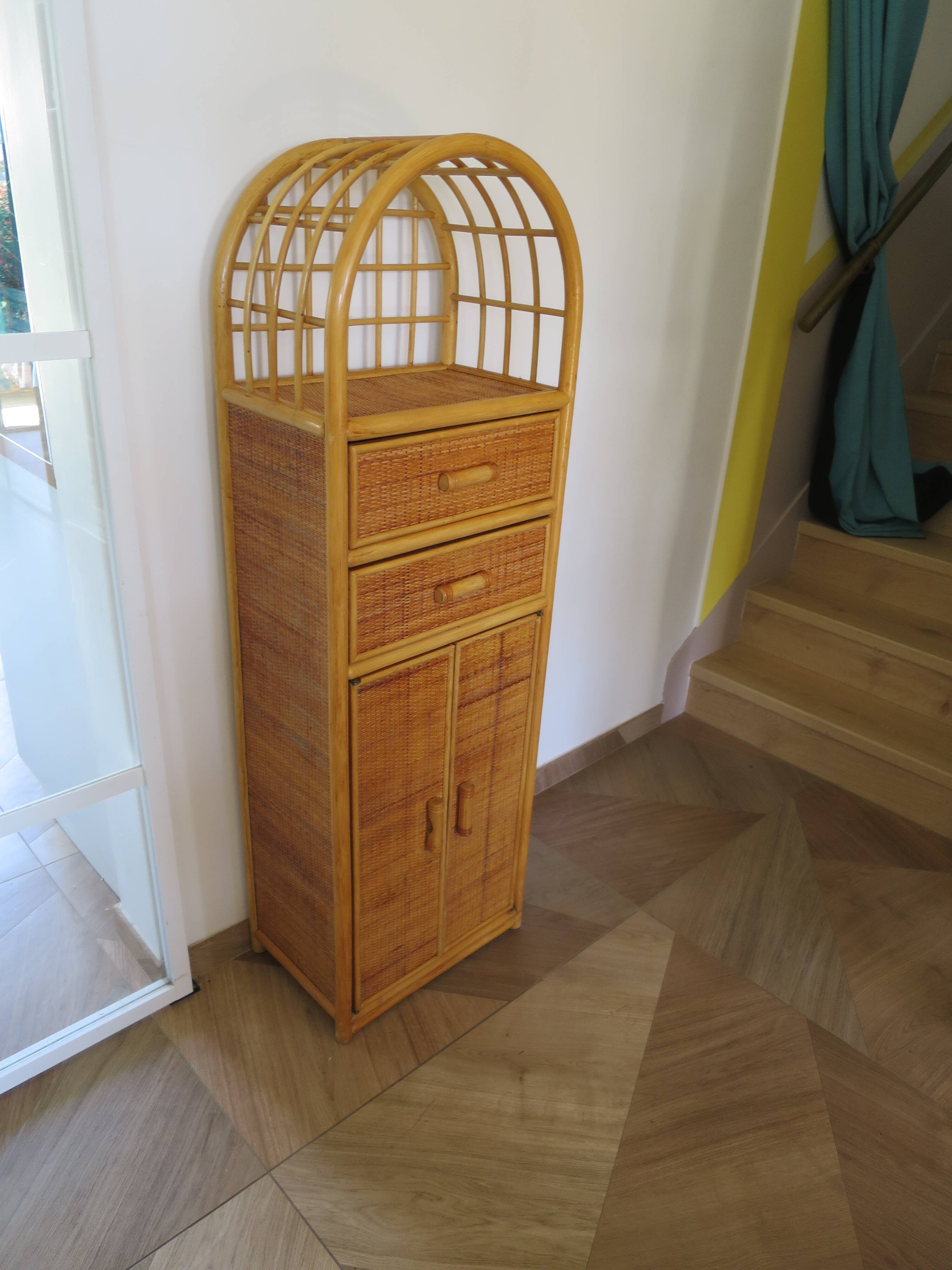 Vintage Library - 2 drawers - Woven rattan cupboard - 1980s - natural