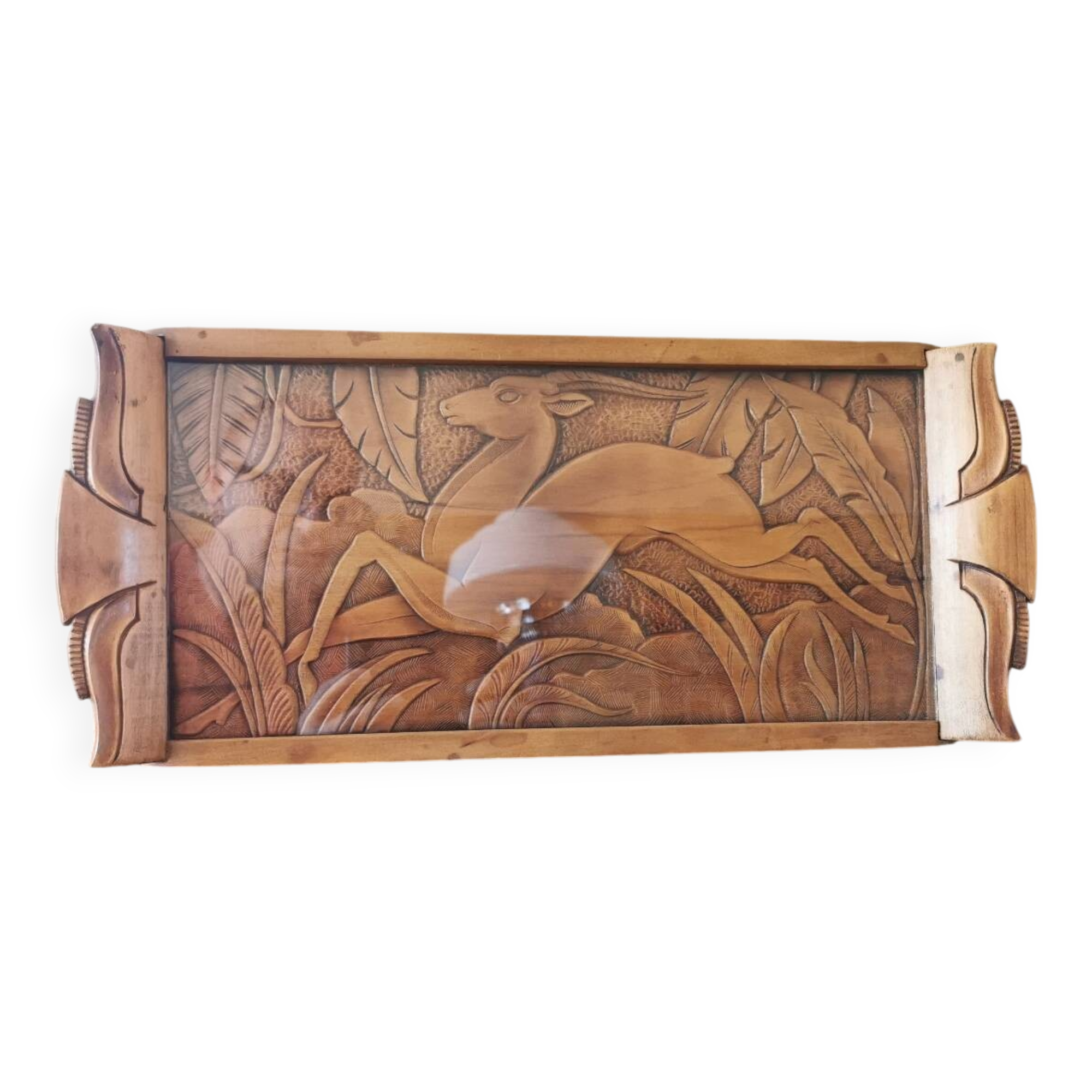 Plateau art déco bois sculpté