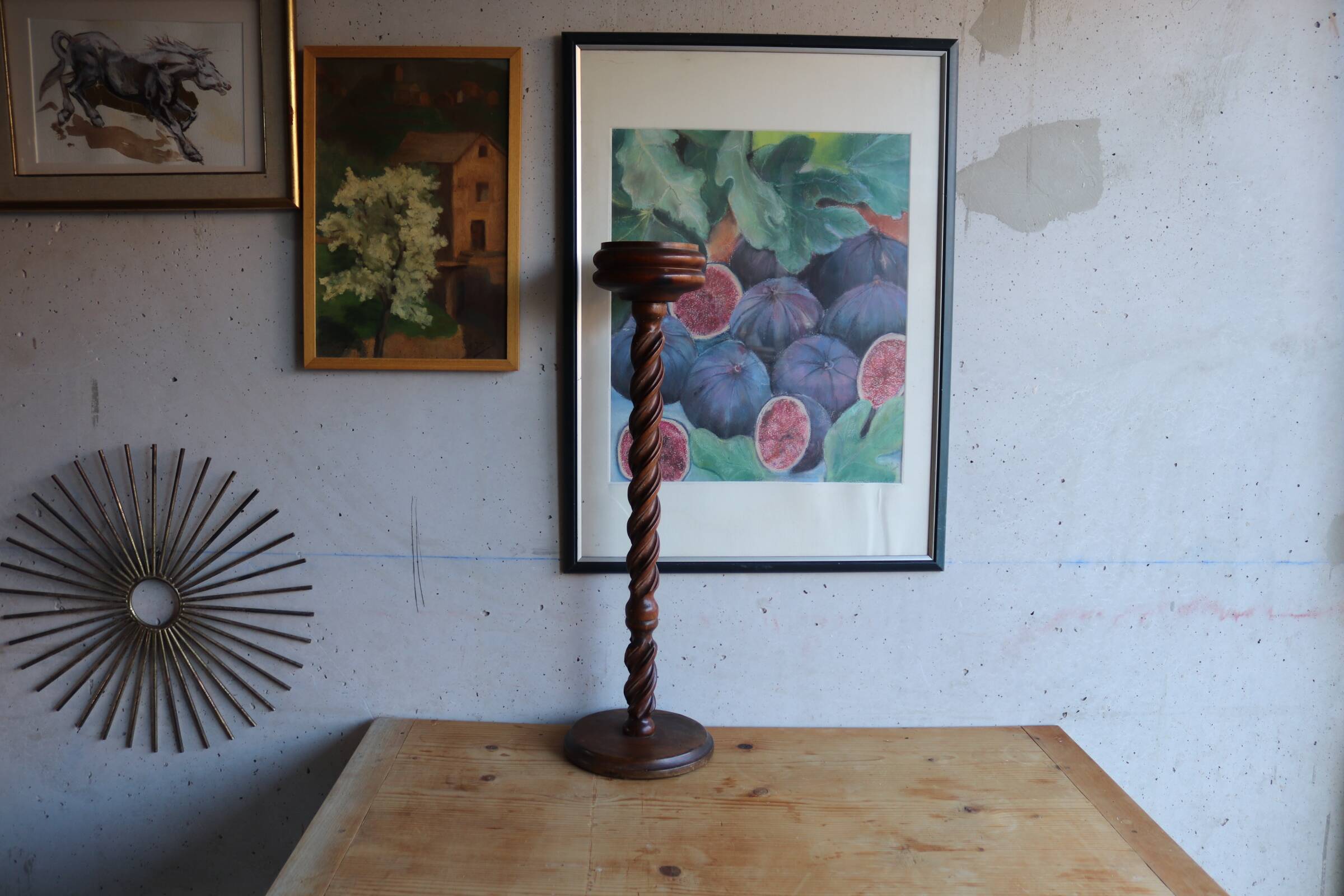 Candlestick / Bolster / Old plant holder in turned wood