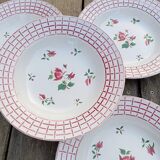 6 Rosa earthenware soup plates by Digoin Sarreguemines, 1950s