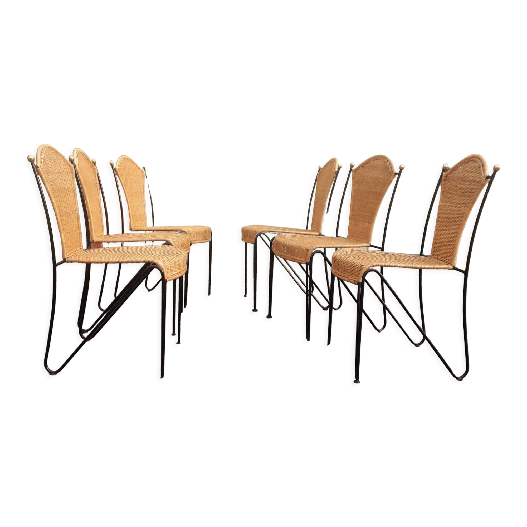 Chaises fer forgé rotin vintage