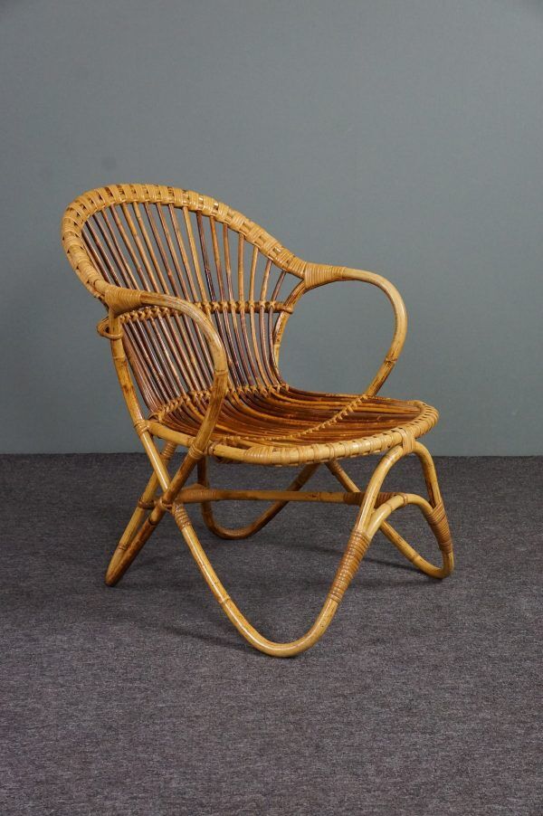 Fauteuil en rotin Design Hollandais, 1950