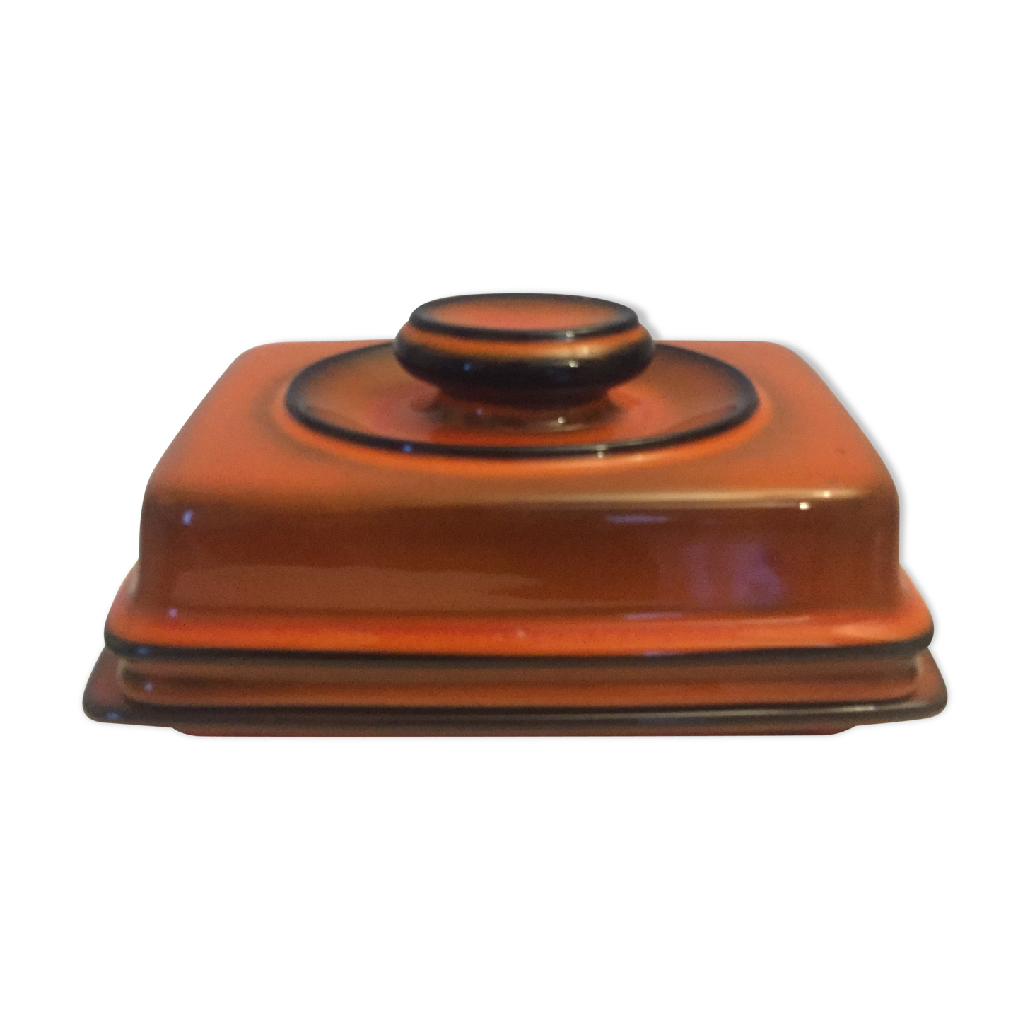 Red ceramic butter dish