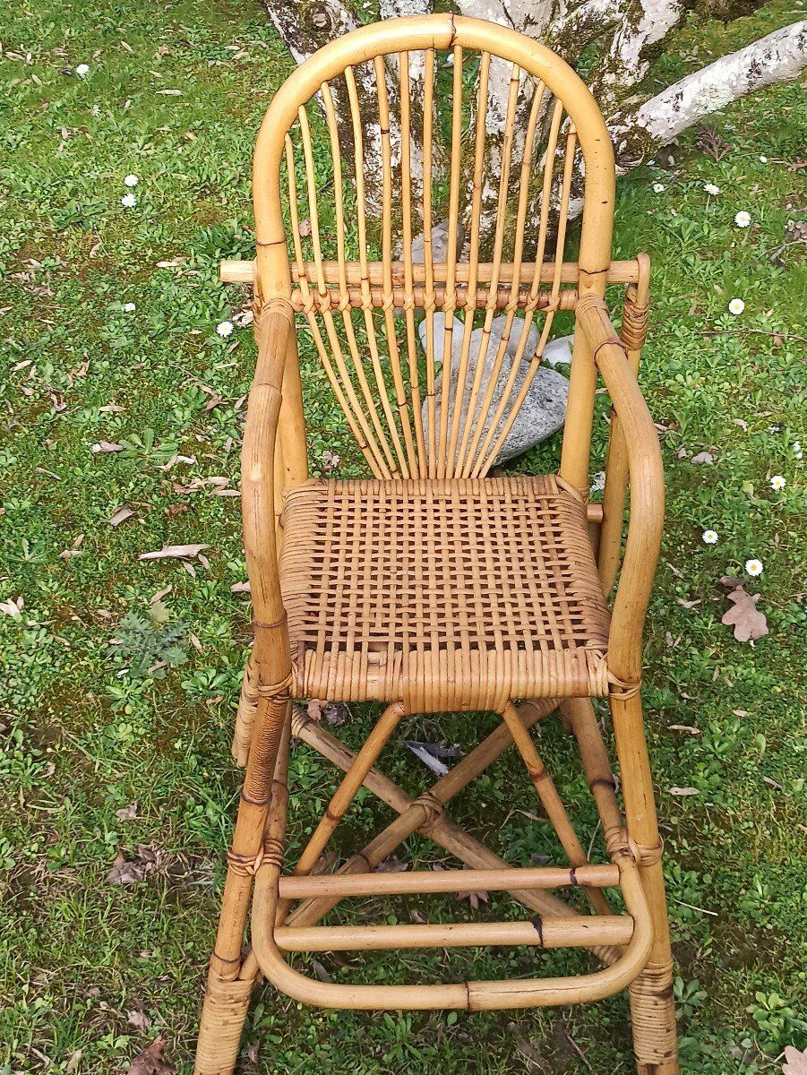 Chaise haute pour enfant en rotin